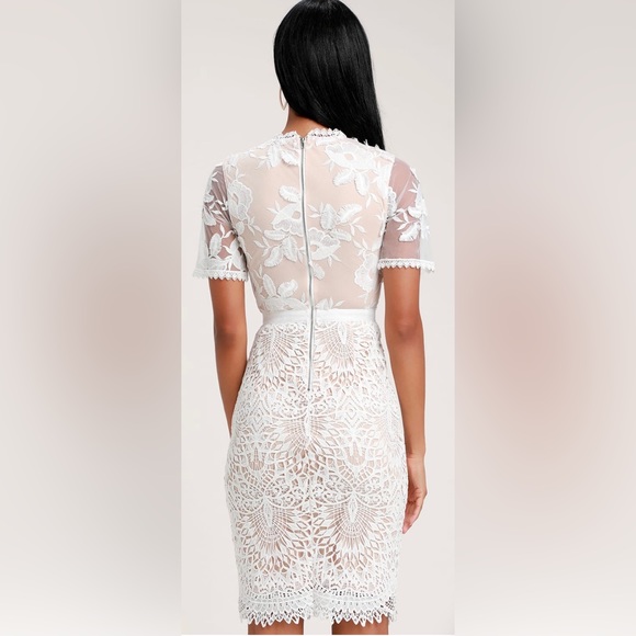 Lulu’s White and Nude Lace Midi Dress - Picture 10 of 11